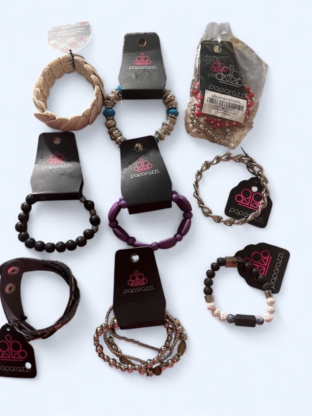 paparazzi Mixed Stackable Bracelet Set - Black, Purple, Beige, Silver, Red, Teal